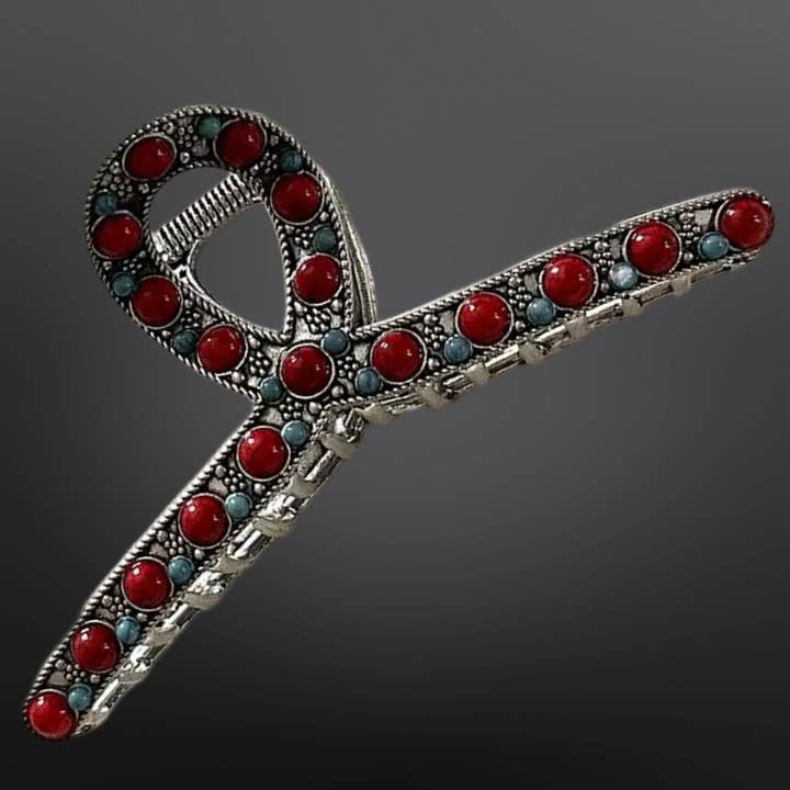 Westrian International - Wholesale Hair Clip - Women's - Western Turquoise Coral Claw Clip Beaded Hair Clip2