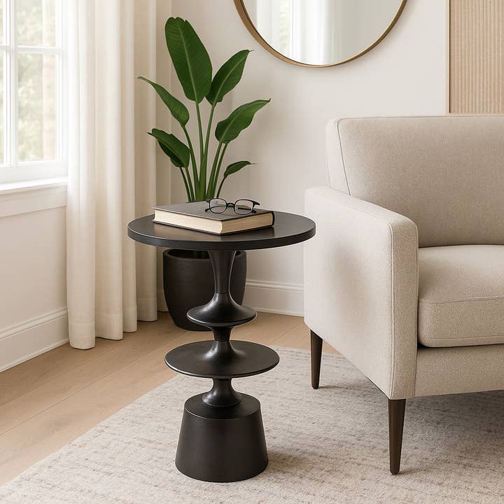 Side Table - Black Marble Top Disc Metal Base, 25 in. for wholesale by Sagebrook Home