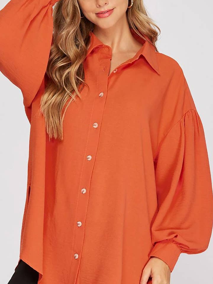 CHEMISE TISSÉE À MANCHES BOUFFANTES ET BOUTONS, COUPE OVERSIZE pour la vente par ROUSSEAU