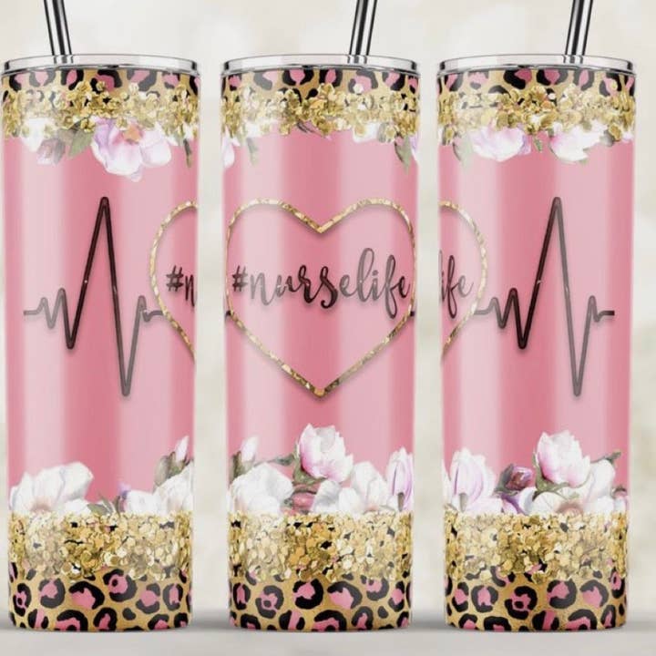 Nurse Life Fleurs/Paillettes/Guépard pour la vente par Noel & Co Tumblers