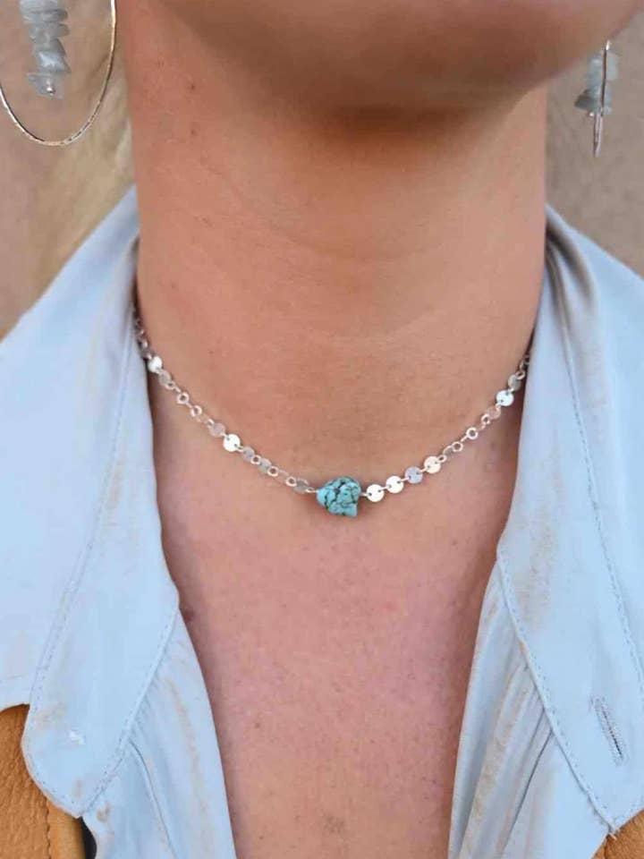 True Girl Turquoise Silver Coin Necklace for wholesale by Fierce Forward Jewelry