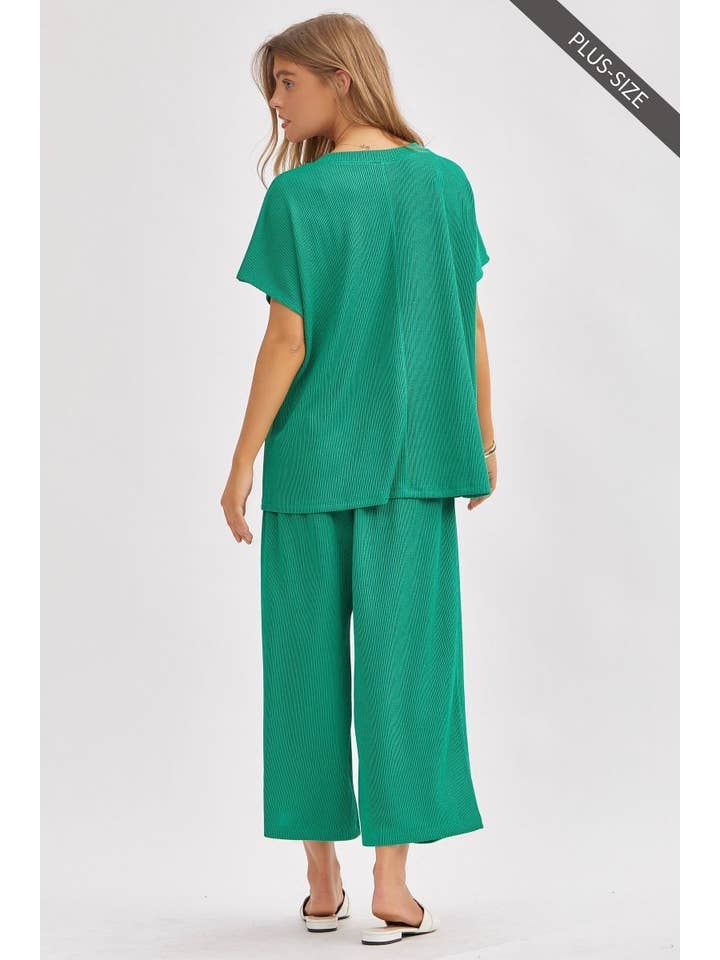 Dear Scarlett - Wholesale Top & Pant Set (NOT Loungewear) - Women's - PLUS SIZE Solid Top + Wide Leg Pants TRVSET-PALMBEACHP