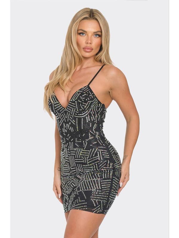 BANJUL - Venta al por mayor Vestido - Mujer - BCCDS62728 Vestido ajustado mini con escote en V y pedrería14