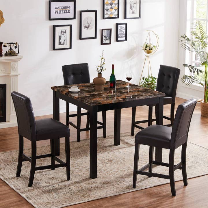 SYED 5-Piece Counter Height Dining Set Faux Marble Solid Woo for wholesale by HOMYCASA DESIGN INC