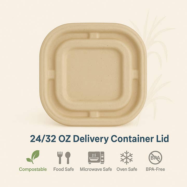 Couvercles pour conteneurs de livraison de 750/1000 ml (Carton de 750 | 6 x 125 paquets) - 100 % compostables fabriqués à partir de bagasse de canne à sucre pour la vente par Nutribite EcoWare