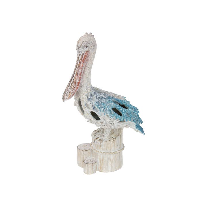 35cm Standing Pelican on Log with Blue & White Coral Design for wholesale by Cubby House by Malmar