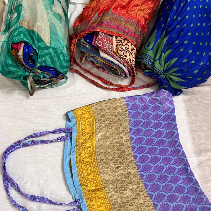 Meghcraft - Vendita all'ingrosso Borsa per shopping/spesa - Borsa per la spesa in seta vintage-Seta riciclata- Borse per sari riciclate