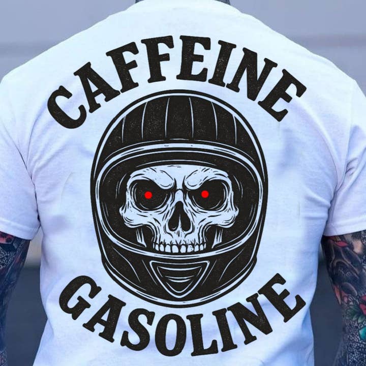 T-shirt sweatshirt crewneck kranie – koffein benzin retro biker design for engroshandel hos STRONG N FREE CDN