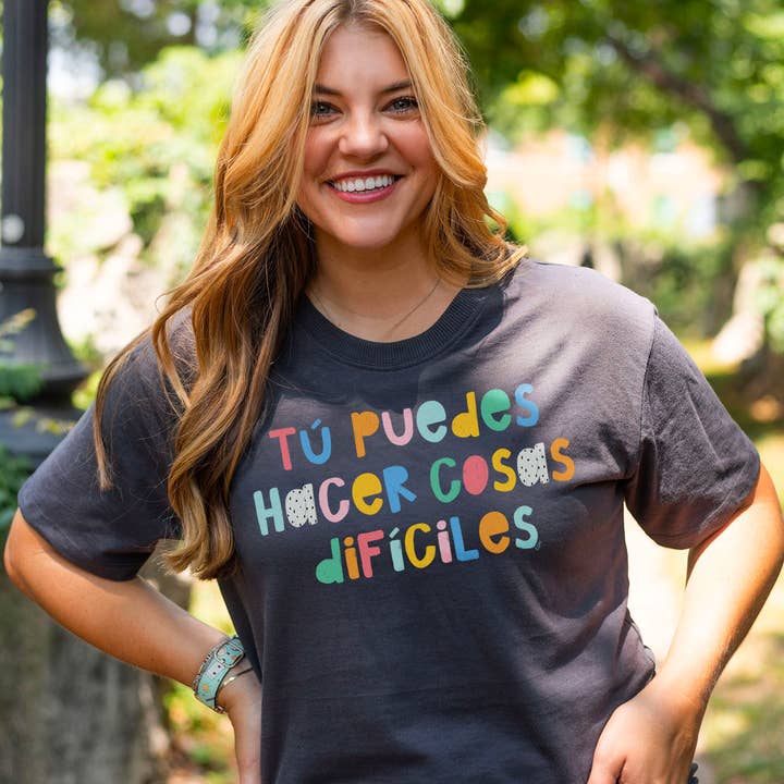Tu Puedes Hacer Cosas Dificiles Tee - Pepper for wholesale by Callie Danielle