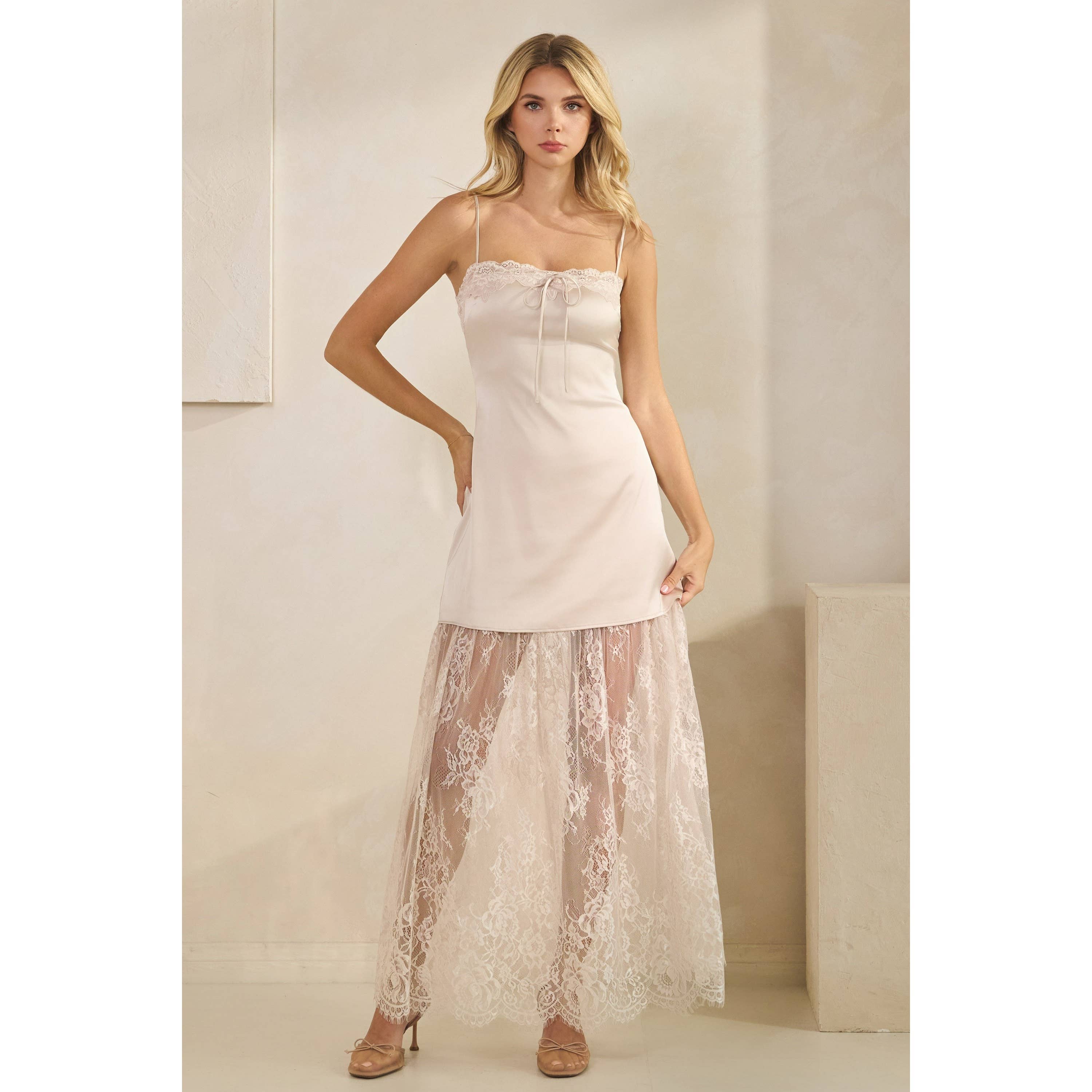 Honey Mango - Wholesale Dress - Women's - Lace Trim Satin Maxi Slip Dress30