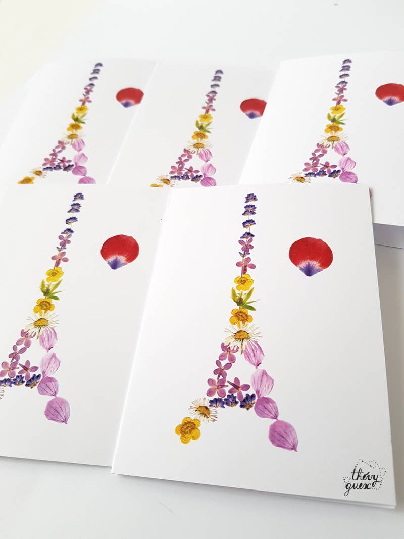 Thévy Guex - Wholesale Everyday Greeting Card - MAP OF DOUBLE EIFFEL TOWER PARIS FRANCE FLOWER HERBARIUM3