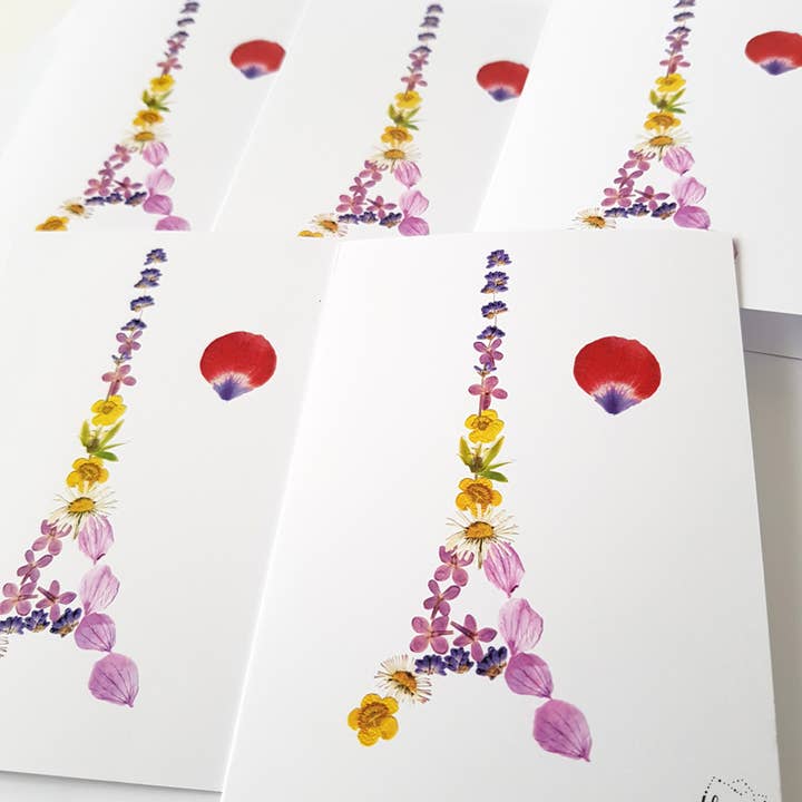 Thévy Guex - Wholesale Everyday Greeting Card - MAP OF DOUBLE EIFFEL TOWER PARIS FRANCE FLOWER HERBARIUM3