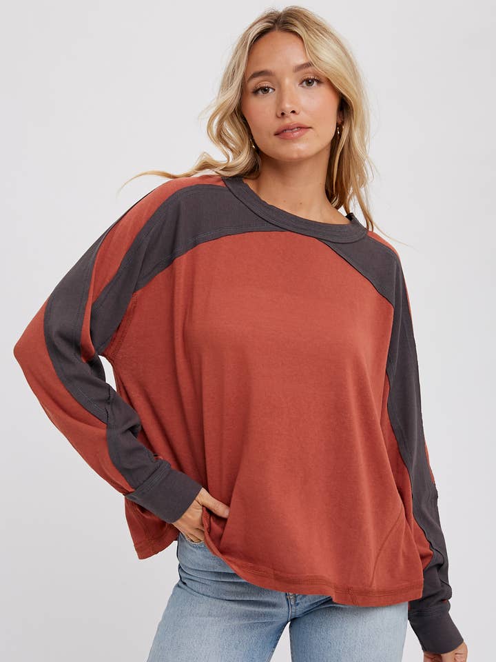 DOLMAN SLEEVED OVERALL CONTRAST TOP for wholesale by Bluivy