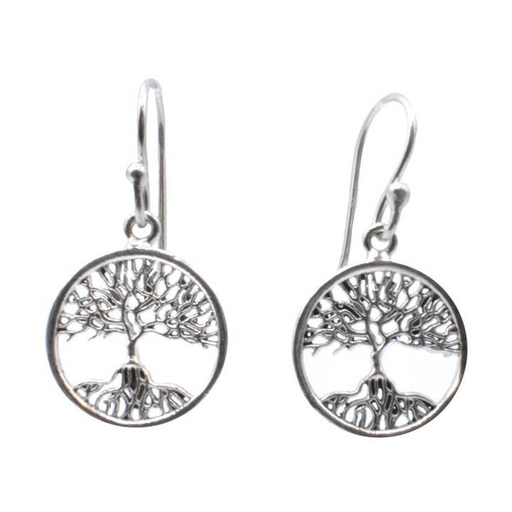 Øreringe Sølvfarvet, Livets Træ i Cirkel for engroshandel hos Shared Earth