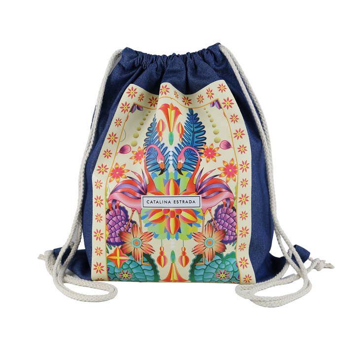 Cuatrogotas - Wholesale Drawstring Bag - Women's - Denim Drawstring Backpack, Elegance. Catalina Estrada