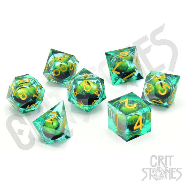 GlassStaff - Wholesale Dice - Forest Dragon's Gaze Floating Eye RPG Dice Set