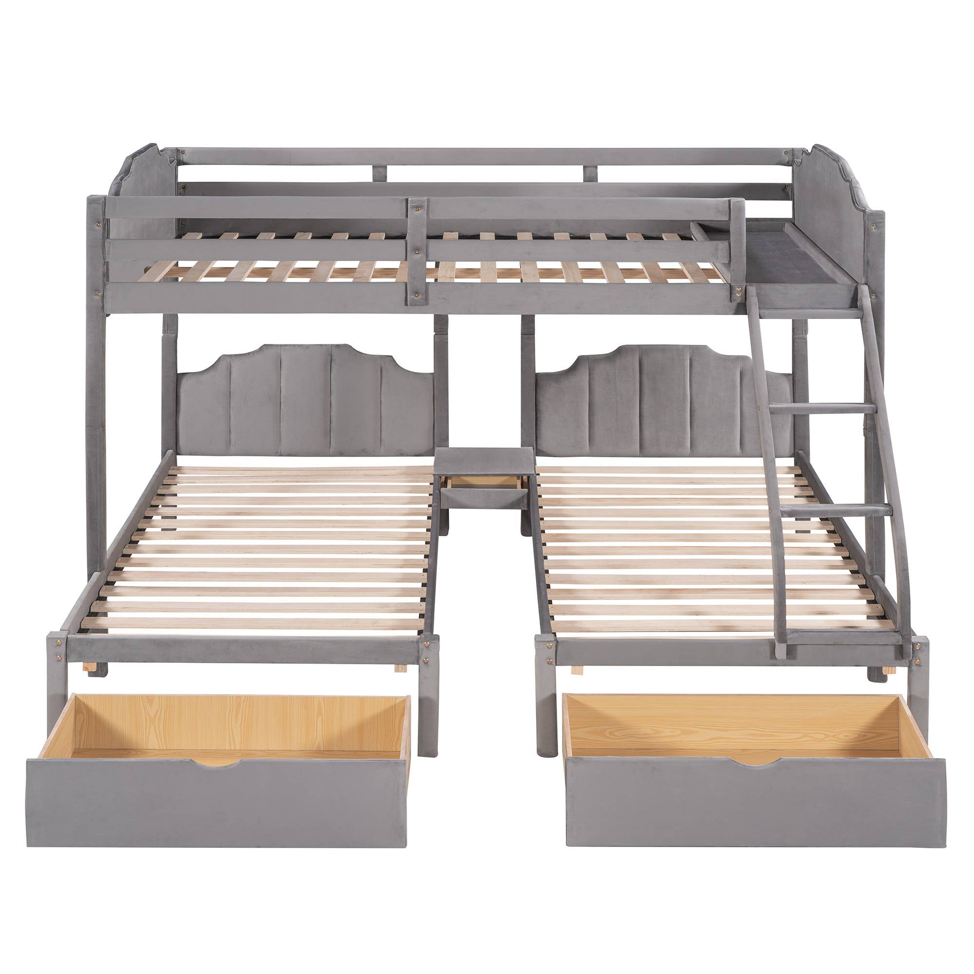 HomeRoots - Wholesale Bed - Gray Full Over Two Twins Solid Wood Bunk Bed With Drawers And Storage0
