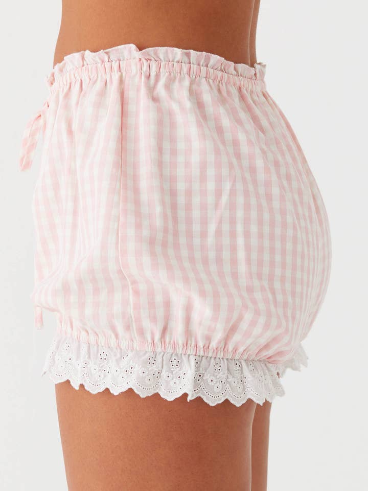 Pink Versatile Bow-Decorated Plaid Panel Shorts for wholesale on Faire1