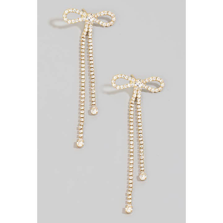 Rhinestone Bow Tie Stud Dangle Earrings for wholesale by The Looks by Fame Accessories