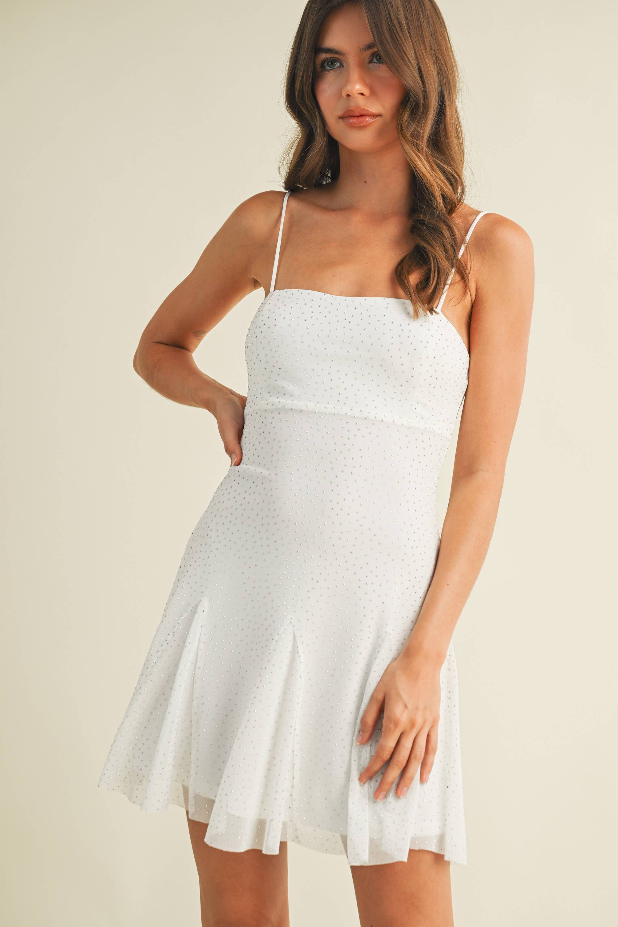 Klesis - Wholesale Dress - Women's - ID9191-A EMBELLISHED MESH SLEEVELESS GODET FLARED MINI 13