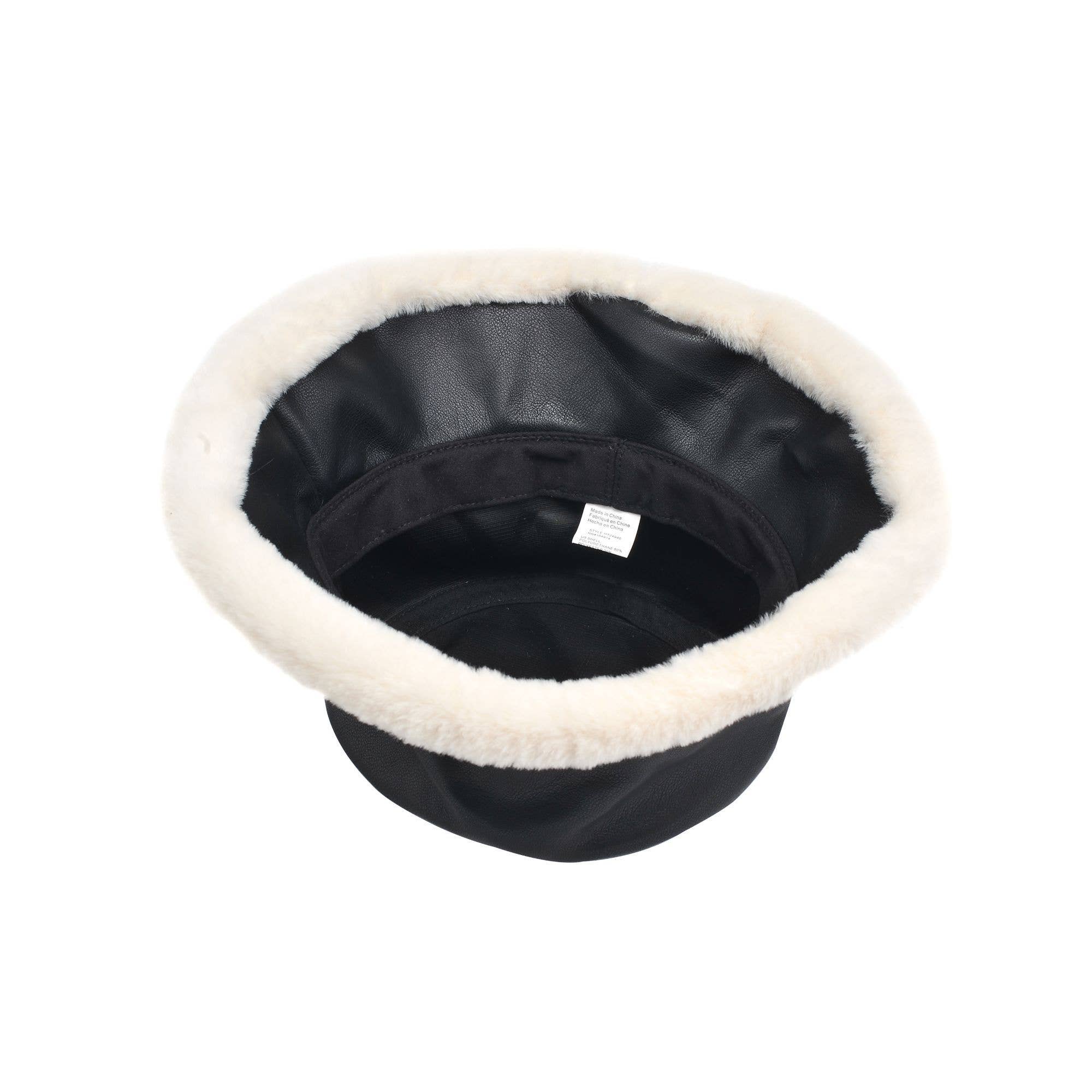Black Faux Fur Trimmed Bucket Hat for wholesale on Faire2