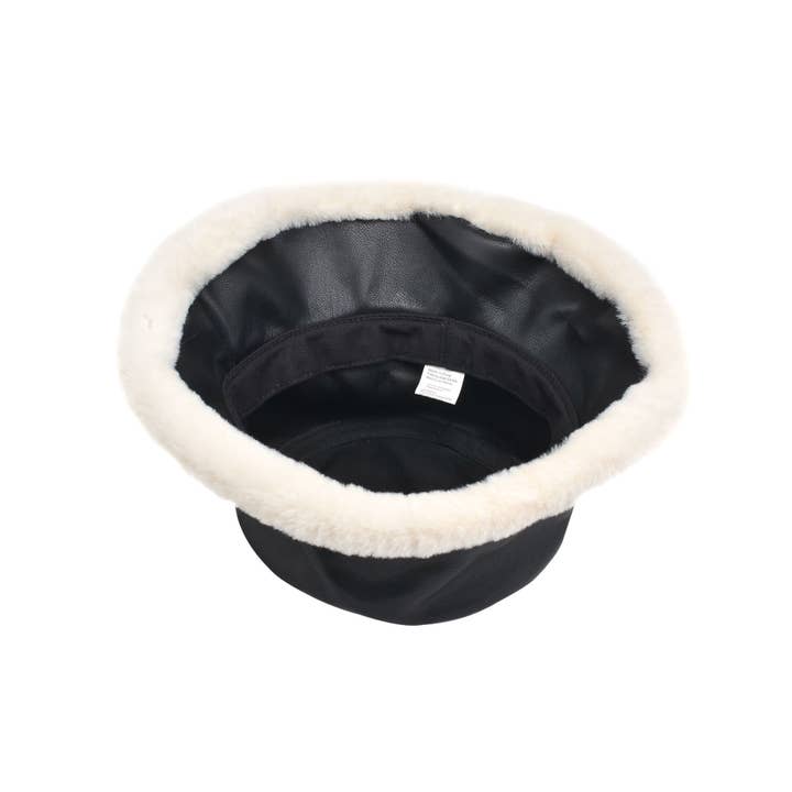 Black Faux Fur Trimmed Bucket Hat for wholesale on Faire2