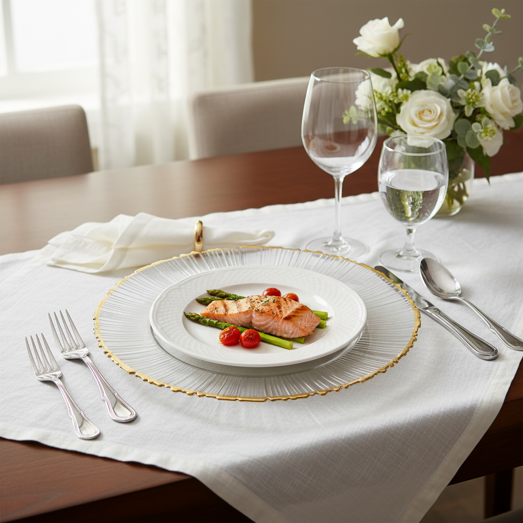 Kadra Kitchenware – Großhandel Platzteller – Vikko Designer-Teller mit Goldrand, Glasuntersetzer, 33 cm1