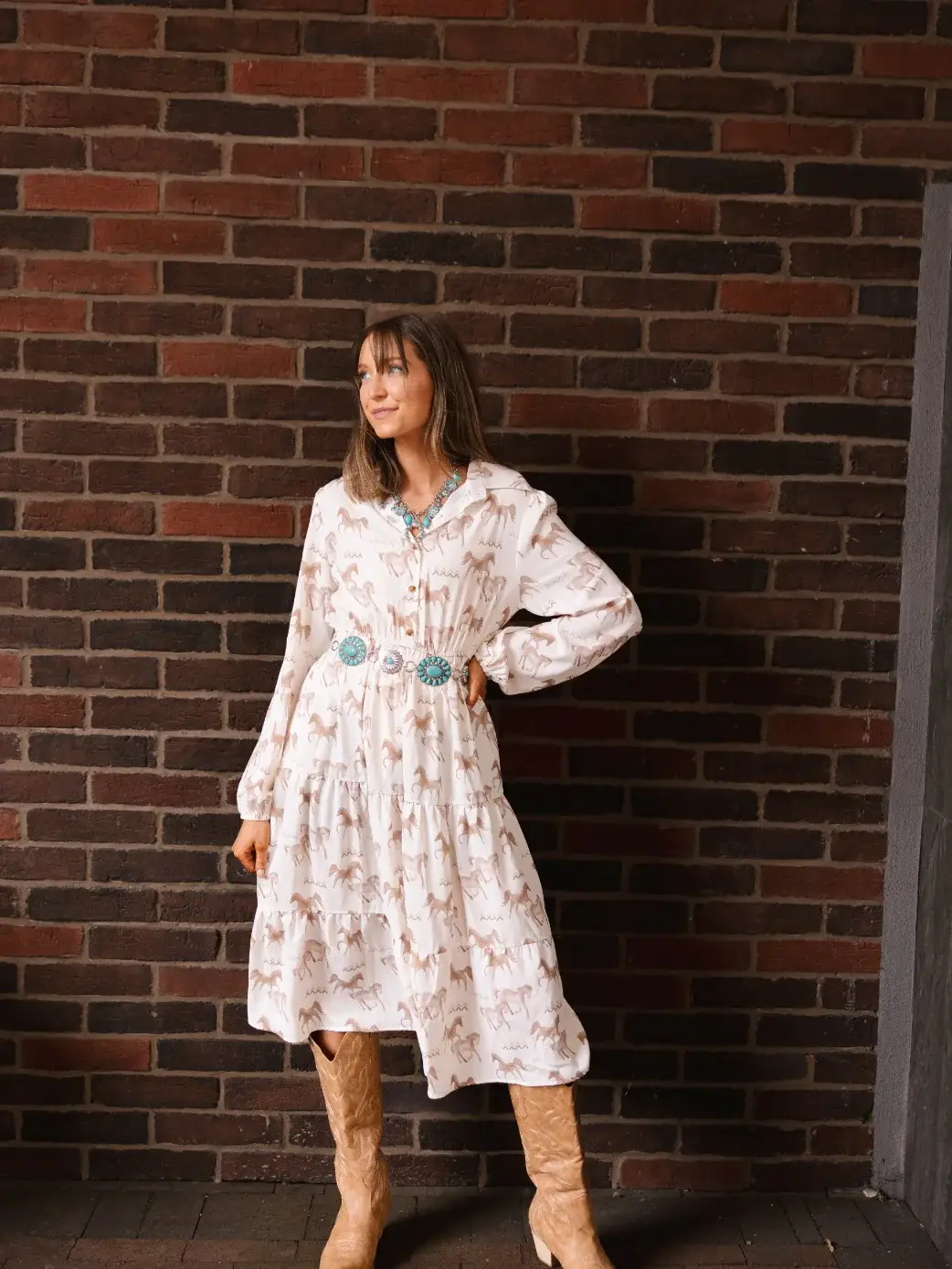 Ivoire Robe chemise à imprimé cheval en vente sur Faire8