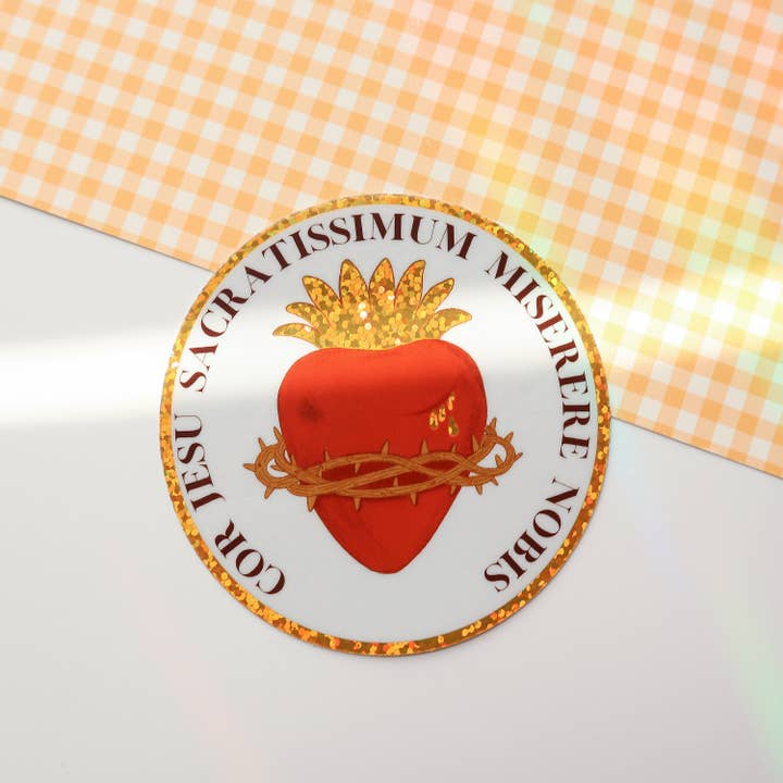Sacred Heart Glitter Sticker for wholesale by Peony&June Illustration