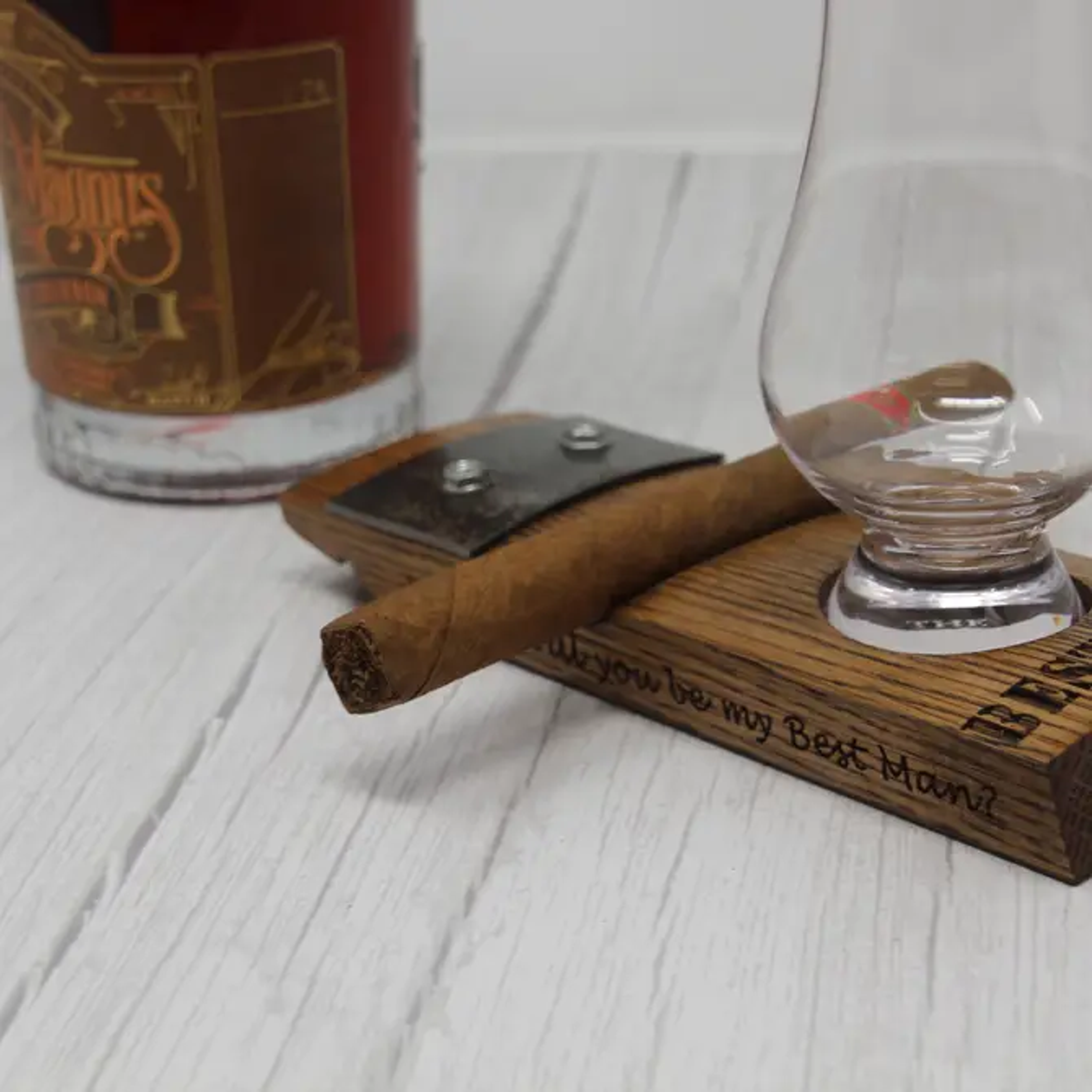 Barrel-Art - Wholesale Onderzetters - Whisky staafonderzetter met sigaarhouder en Glencairn-glas4