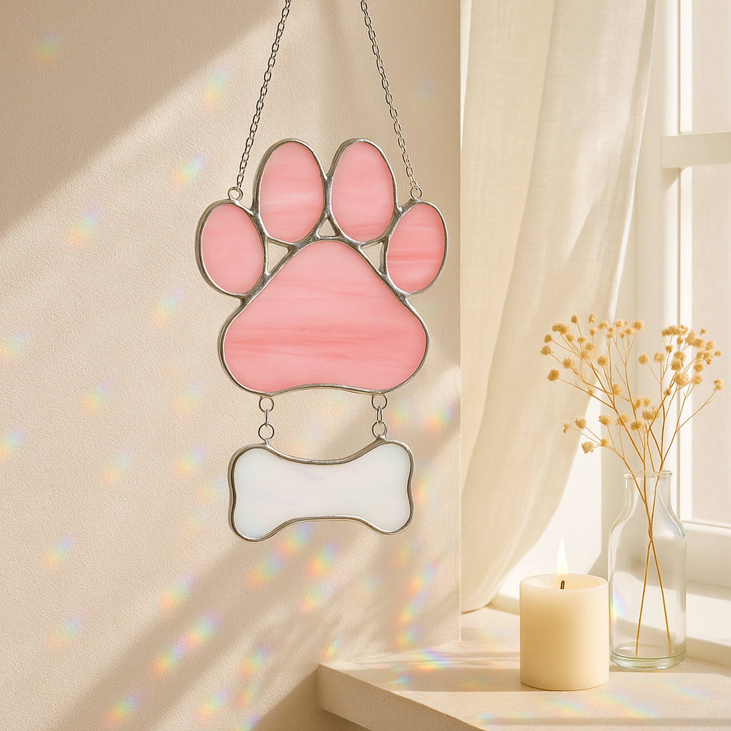 MondoBellissimo - Vente Attrape-soleil - Attrape-soleil commémoratif patte d'animal en vitrail Q194