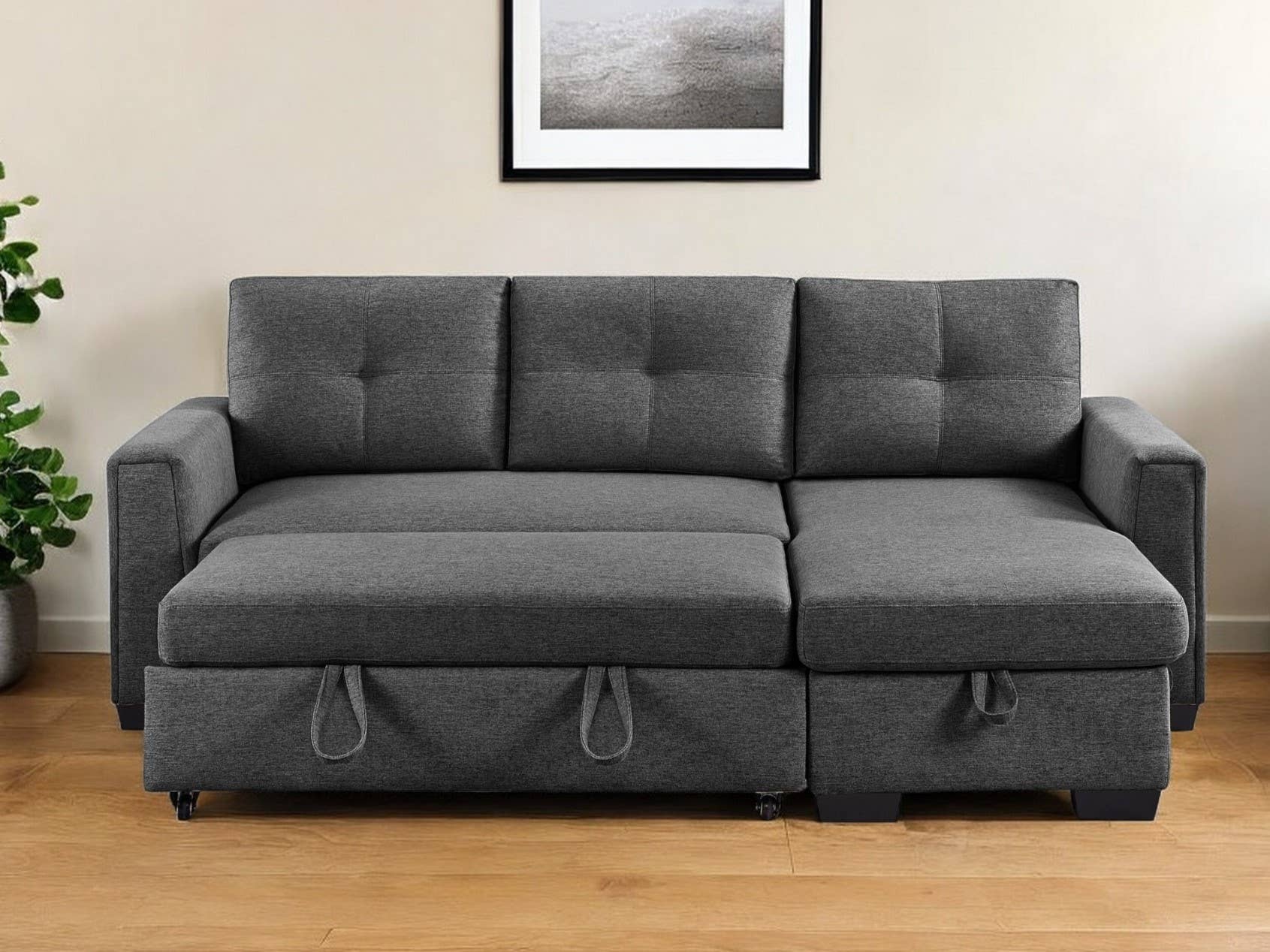 HomeRoots - Wholesale Sofa - 92" Dark Gray Polyester Blend Convertible Futon Sleeper Sofa0