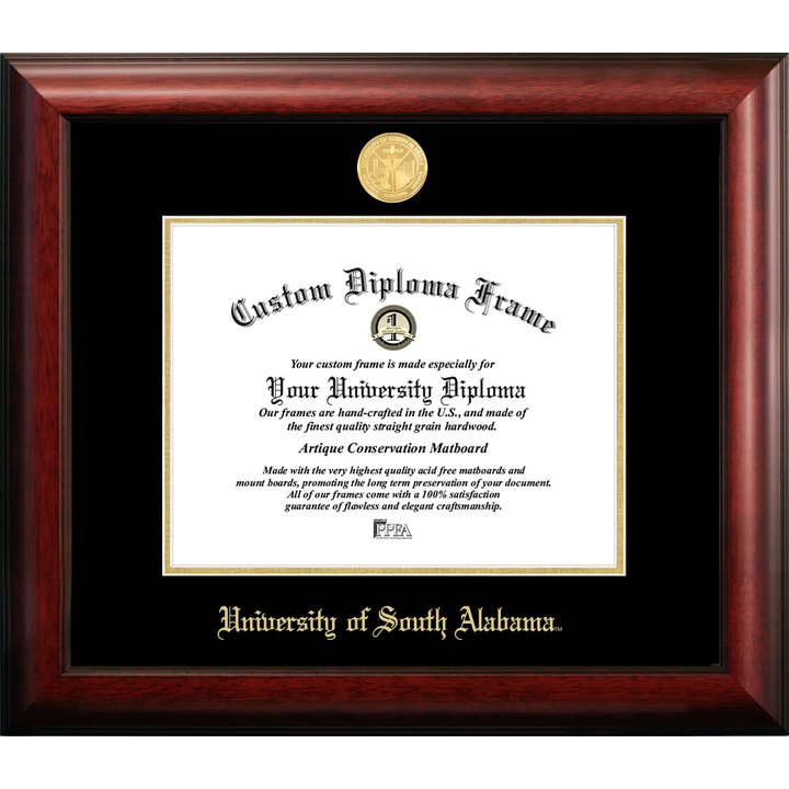 University of South Alabama Gold Embossed Diploma Frame for wholesale by Campus Images