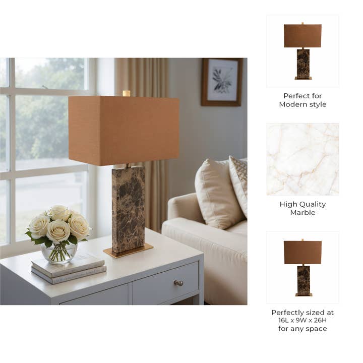 Sagebrook Home - Wholesale Accent/Desk Lamp - Table Lamp - Brown Marble Fabric Rectangular Base, 26 in.2