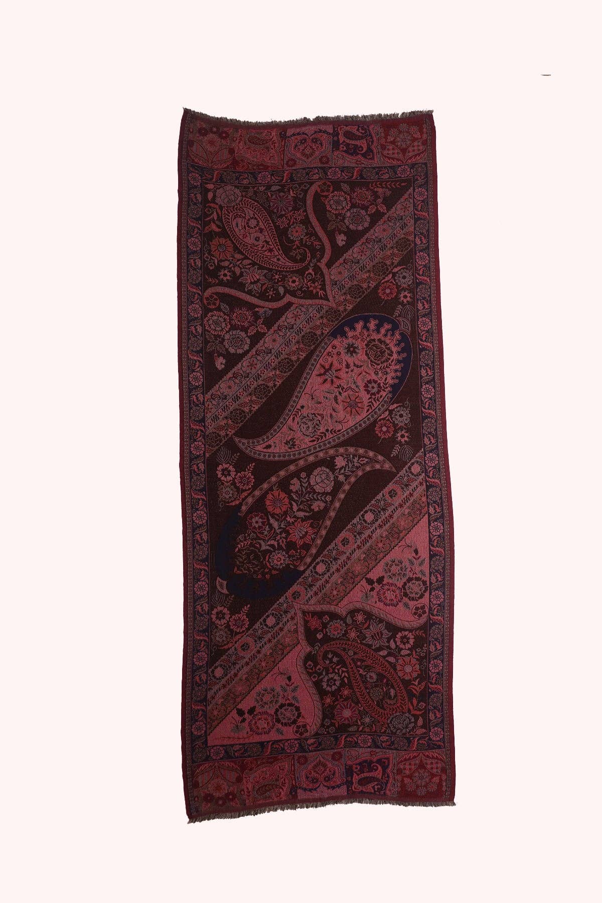 SVEZElife - Wholesale Scarf - Women's - Dual Tone Paisley Jacquard Cotton Viscose Scarf - Magenta Brown | SVEŽElife6