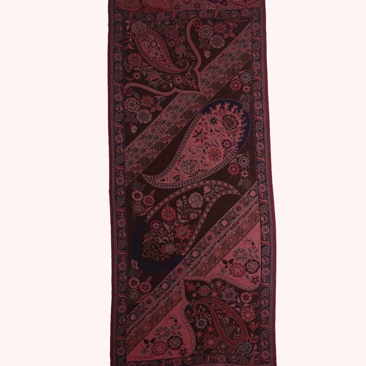 SVEZElife - Wholesale Scarf - Women's - Dual Tone Paisley Jacquard Cotton Viscose Scarf - Magenta Brown | SVEŽElife6