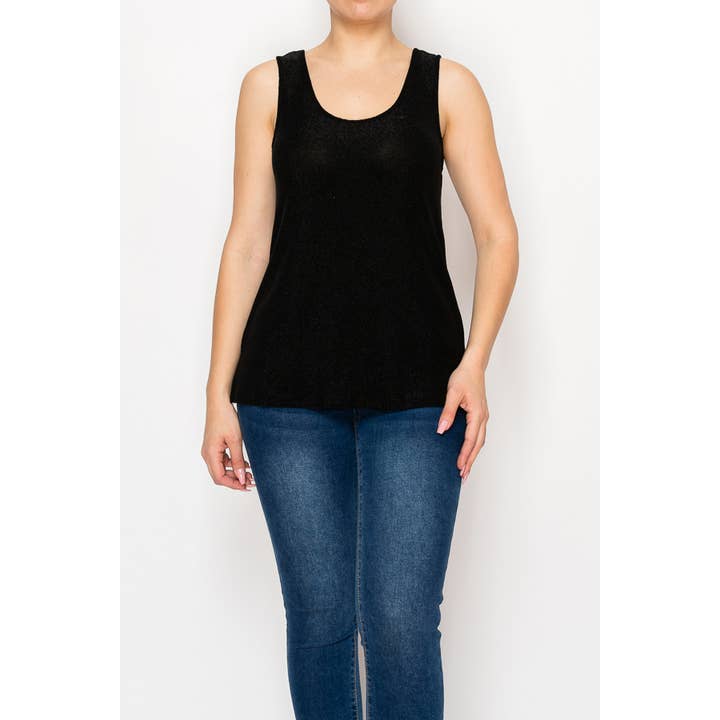 Glittrig Essential Ärmlös Lurex-linne - 4844BK för wholesale av Origami Apparel ~ Lace and Crochet inspired