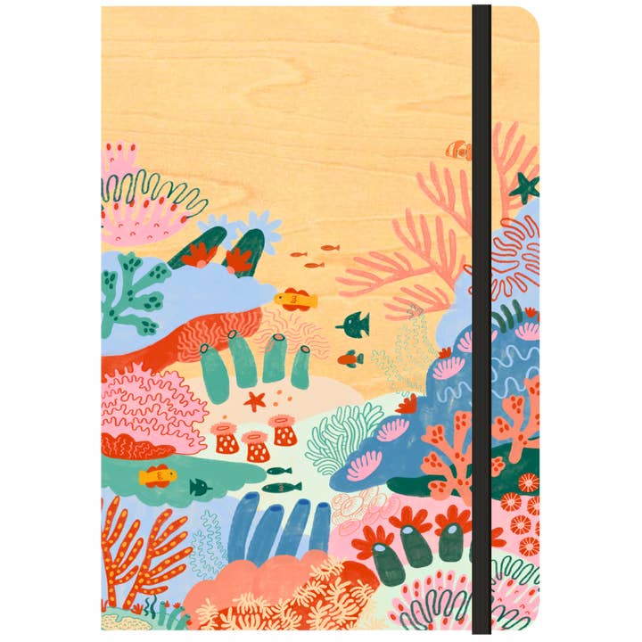 Notizbuch im A5-Format mit Holzeinband (leer) — Bunte Korallen für den Großhandel von Greenigo