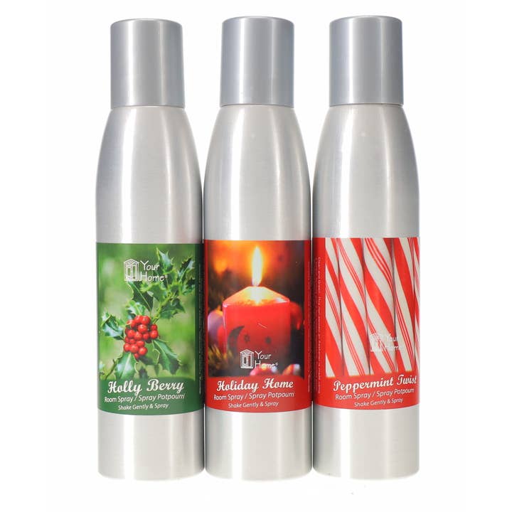 Your Home - Wholesale Room & Linen Spray - Room Spray Holiday Scents Silver Can 8oz Mix 6pk