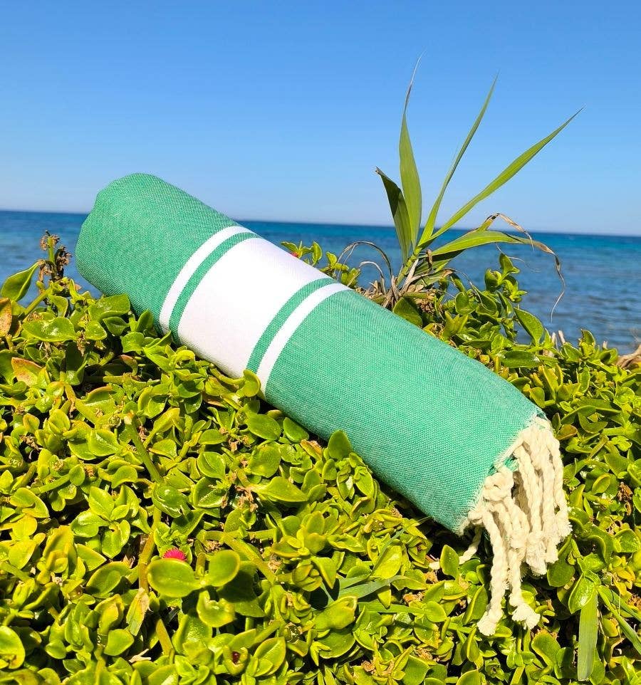 Fouta Tunisia - Vente Serviette de plage - Fouta XL Classique avec Bandes Blanches8