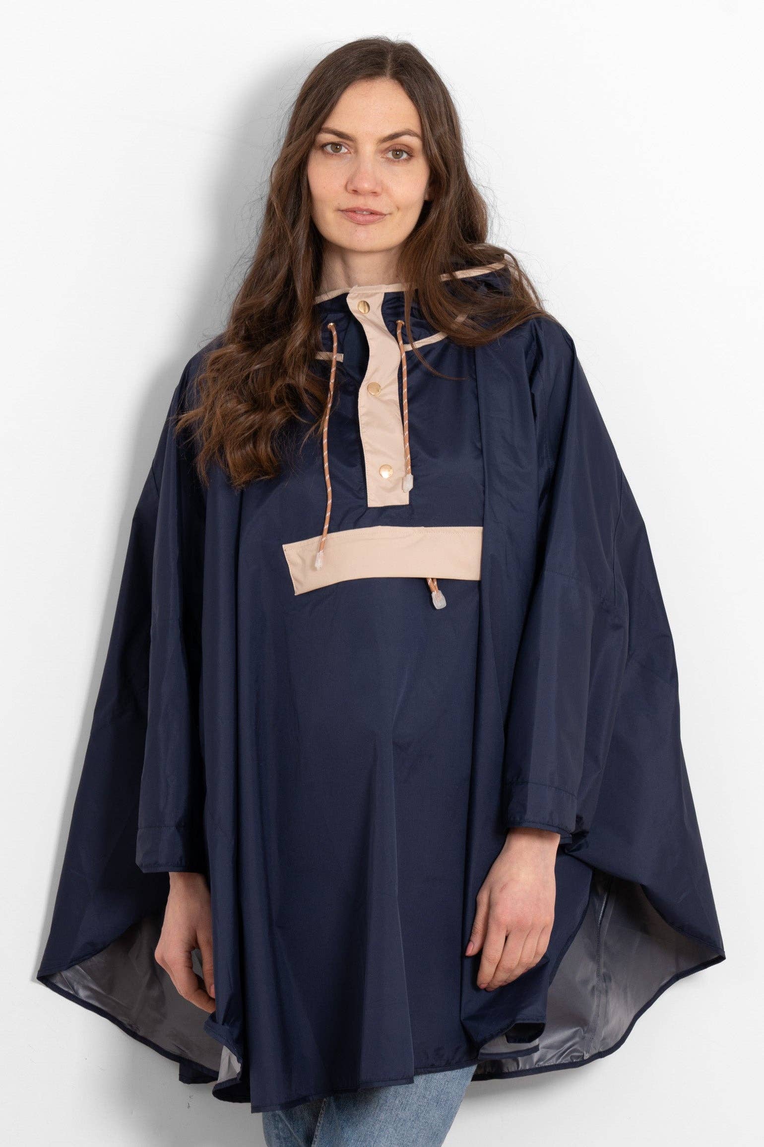 Sarta - Wholesale Poncho - Women's - Aspen Rain Poncho - Navy Blue/Stone0