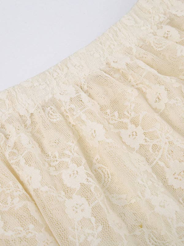WHITE Sheer Lace Asymmetrical Midi Skirt for wholesale on Faire3