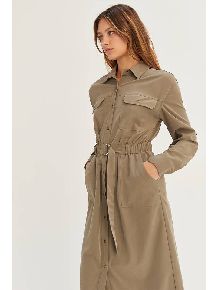 OLIVE CD8031 - Kayla Button Up Utility Midi dress for wholesale on Faire7