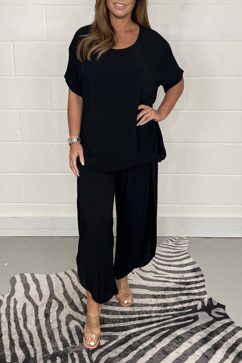 NINEXIS - Wholesale Top & Pant Set (NOT Loungewear) - Women's - CWSTB1402_SOLID COLOR LOOSE LARGE SIZE SHORT SLEEVE SUIT0