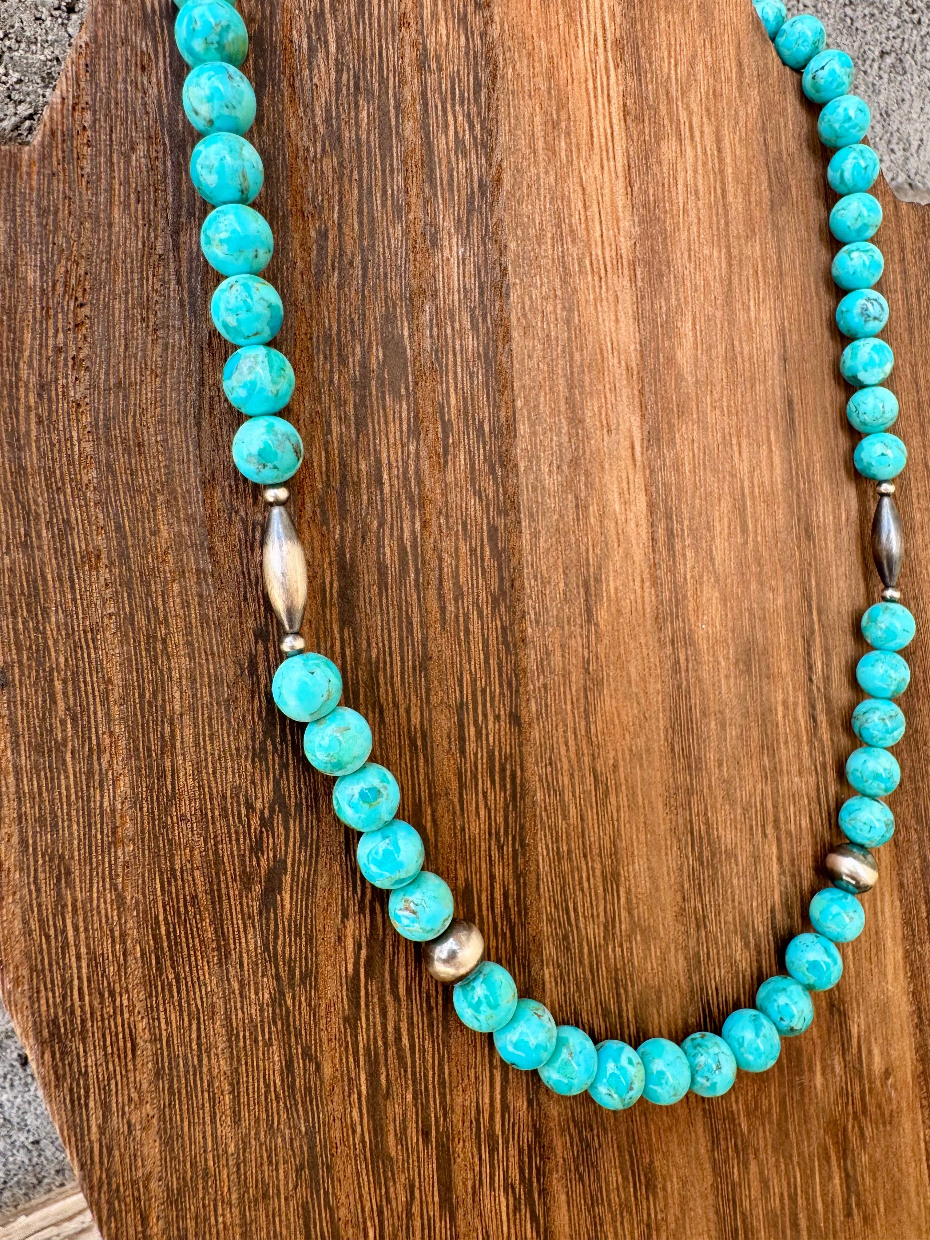 Wild Hancock Creations - Wholesale Beaded/Pearl Necklace - Kingman Turquoise Necklace With 8MM Navajo Pearls & Torpedo's3