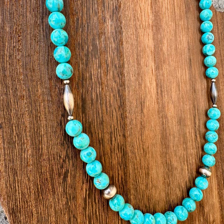 Wild Hancock Creations - Wholesale Beaded/Pearl Necklace - Kingman Turquoise Necklace With 8MM Navajo Pearls & Torpedo's3