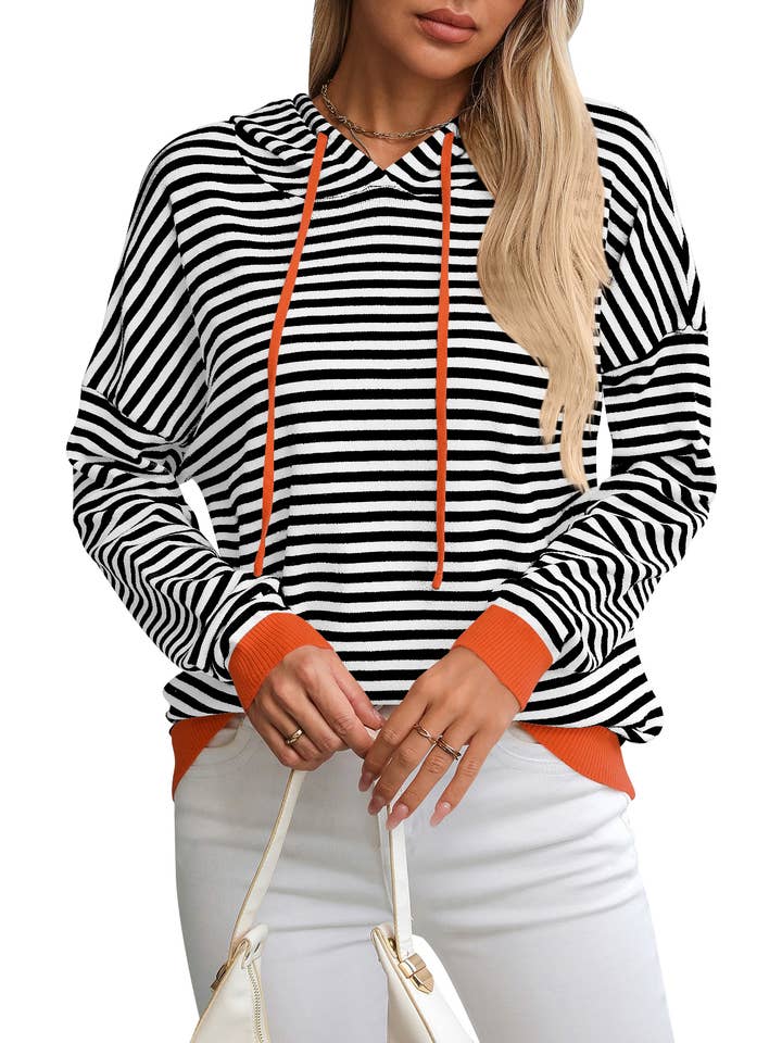 Striped Color Block Long Sleeves Casual Hooded Sweater MD147 for wholesale by UNISHE