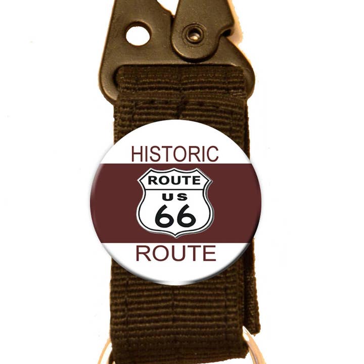 Personalized Canvas Key FOB with Your Choice of Route 66 Button for wholesale by DK LaserWorx