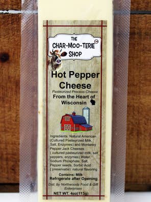 MOO1002 4oz Char-MOO-terie (TM) Hot Pepper Cheese Bar 12/cas for wholesale by Northwoods Food and Gift Enterprises