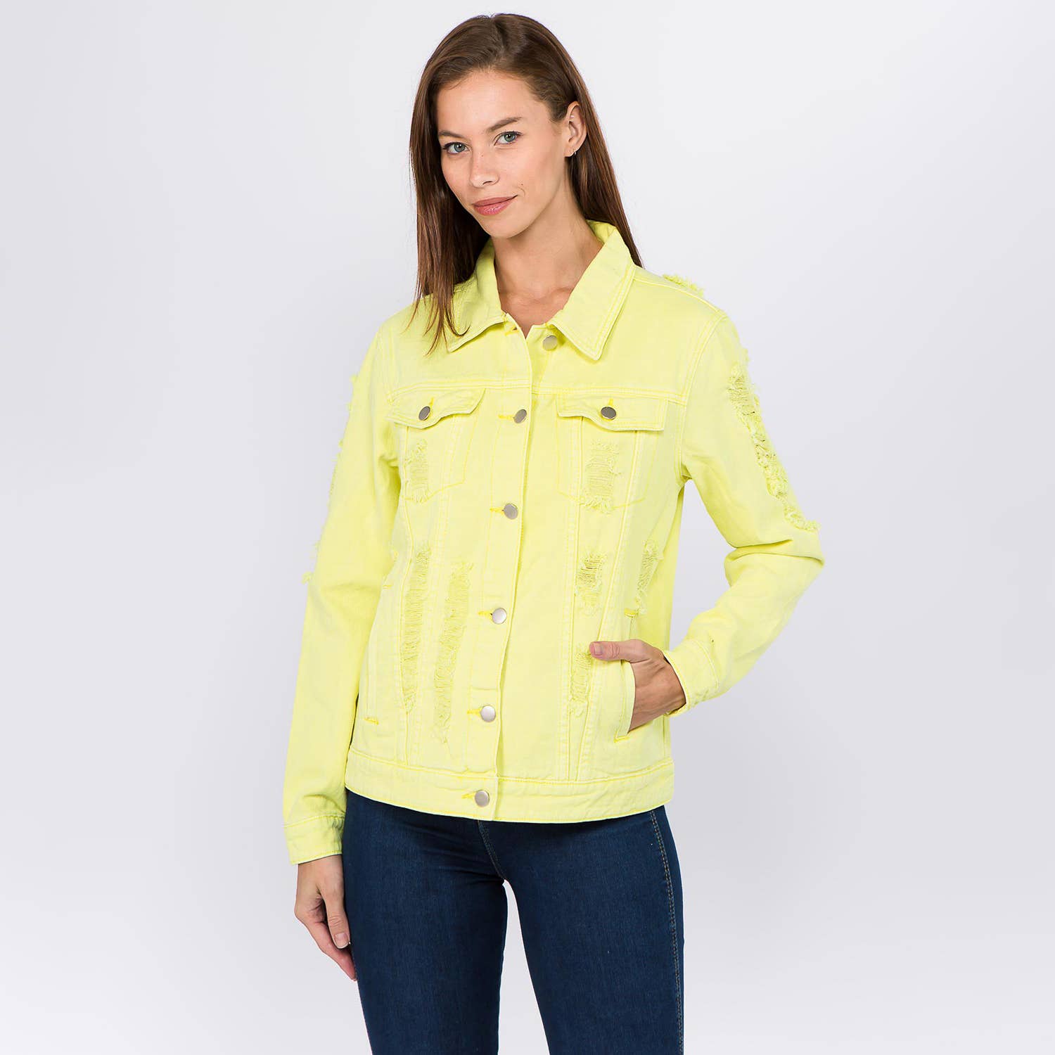 American Bazi - Venta al por mayor Cazadora vaquera - Mujer - Chaqueta vaquera con desgaste en la espalda - American Bazi0